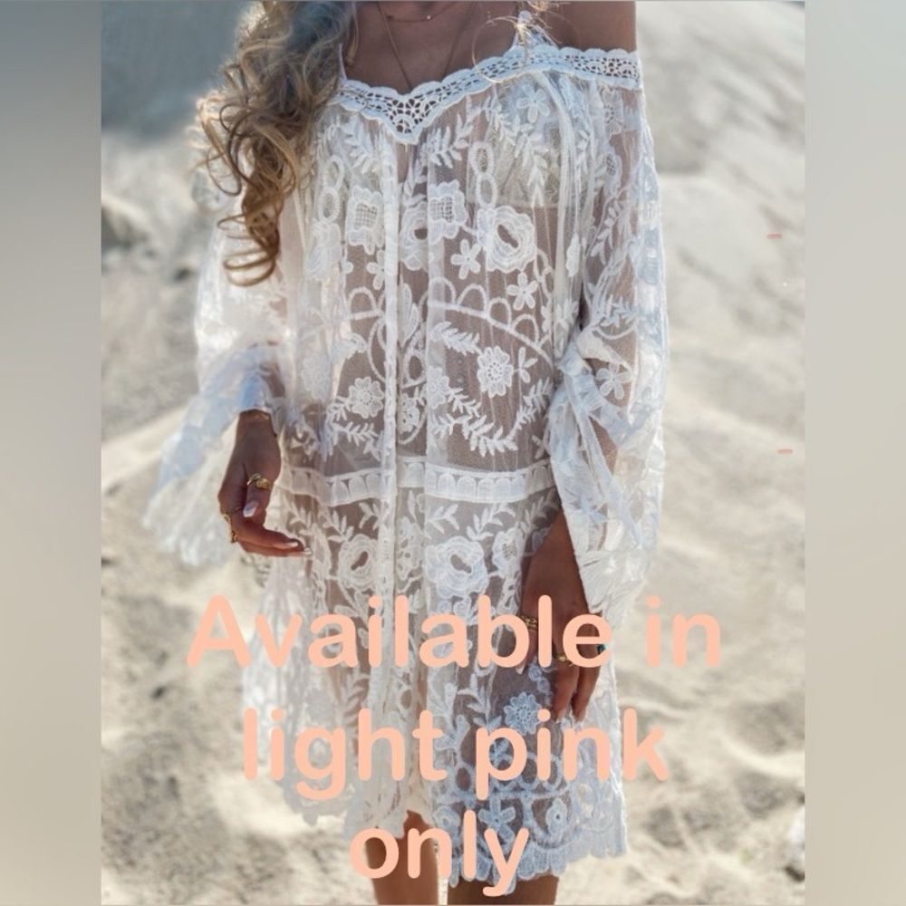 Peachy Pink Lace Mini Dress Coverup